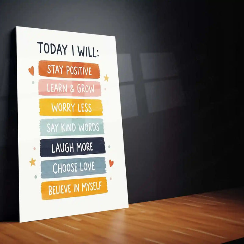 Quote Metal Poster | Today I Will | Positive Mindset Motivation Wall Art | Daily Affirmation Inspirational Metal Poster - TURTLEWINGS 