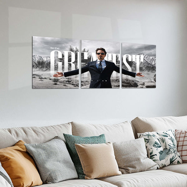 Movie & Series Metal Poster Set of 3 | Be The Greatest | Suited Hero Motivational Cinematic Triptych Wall Art | Premium Movie Metal Print