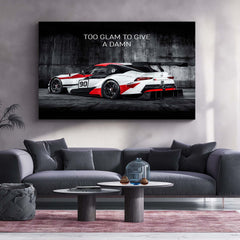 Too Glam to Give a Damn – Toyota GR Supra Racing Metal Frame | JDM Diva Energy Wall Art