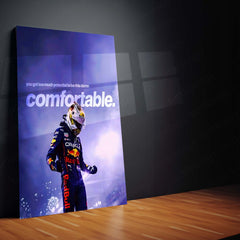 Quote Metal Poster | Max Verstappen – Too Much Potential Metal Frame Uncomfortable Growth & Champion Mentality Wall Art | High-Pressure Success Quote Metal Poster