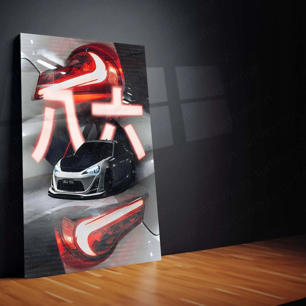 Car Metal Poster | Toyota GT86 – Neon Drift Edition | JDM Metal Frame | Street Racer Wall Art