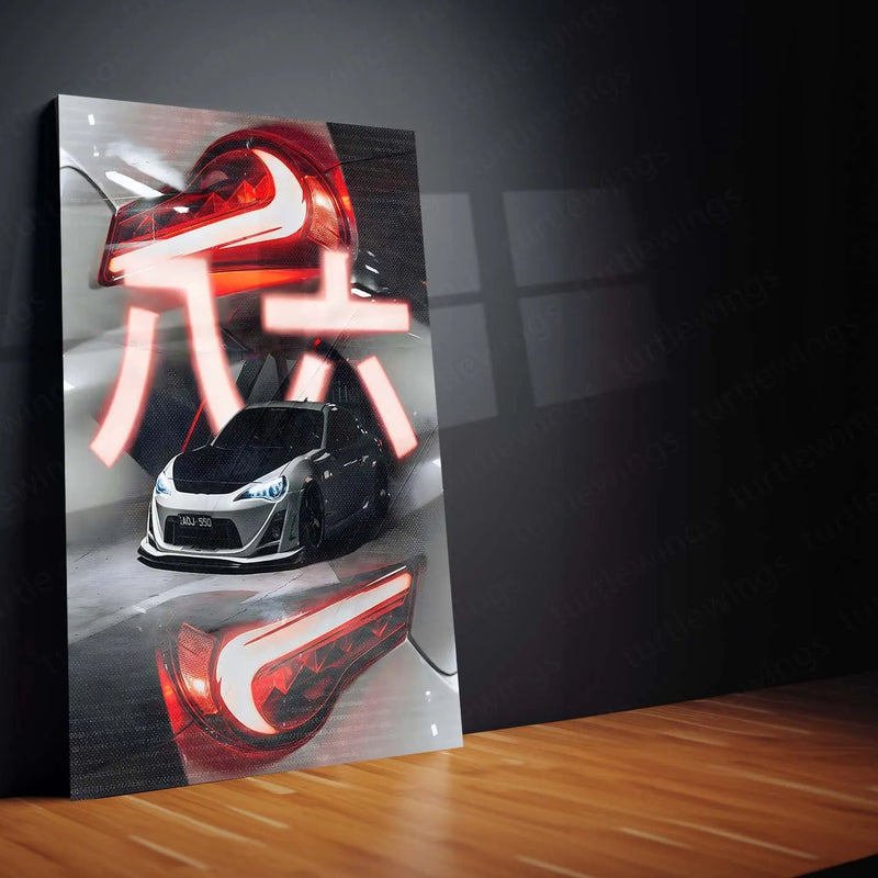 Car Metal Poster | Toyota GT86 – Neon Drift Edition | JDM Metal Frame | Street Racer Wall Art