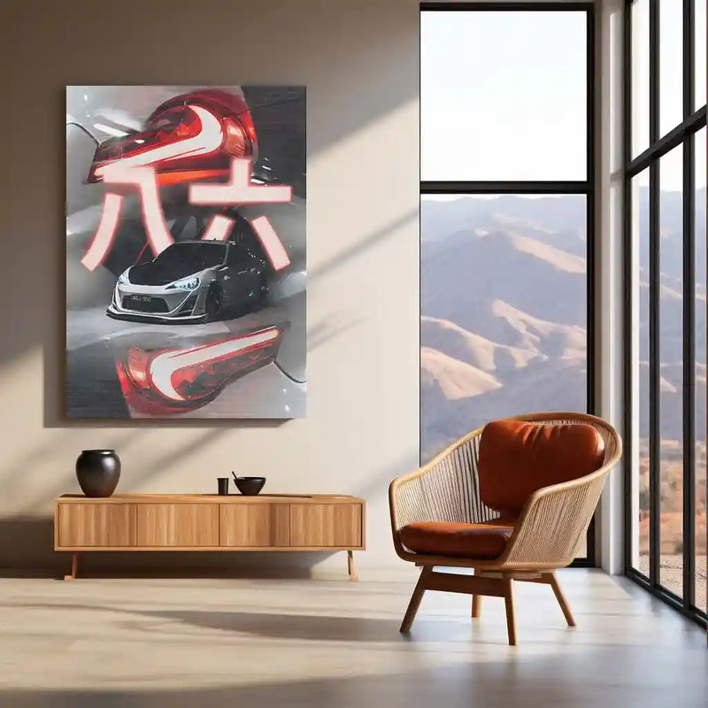 Car Metal Poster | Toyota GT86 – Neon Drift Edition | JDM Metal Frame | Street Racer Wall Art
