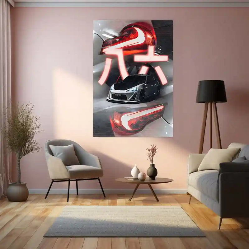 Car Metal Poster | Toyota GT86 – Neon Drift Edition | JDM Metal Frame | Street Racer Wall Art