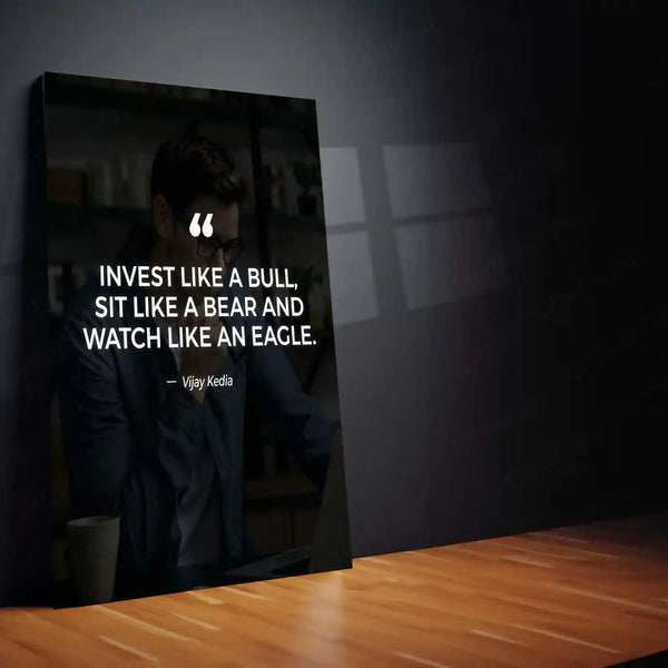 Stock Market Metal Poster | Invest Like a Bull Metal Poster | Vijay Kedia Quote Wall Art | Trading Motivation Frame | Stock Market Decor - TURTLEWINGS 