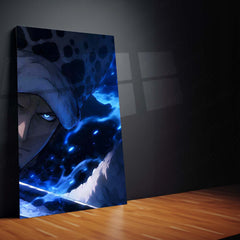 Anime Metal Poster Set of 3 | One Piece | Trafalgar Law Blue Aura Sword Triptych Wall Art