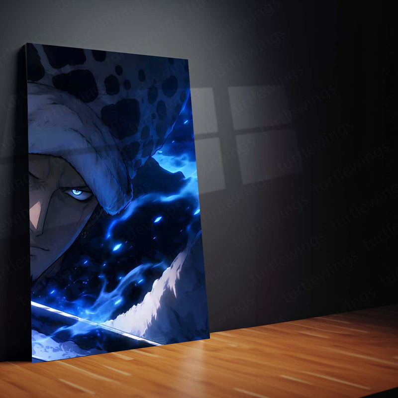 Anime Metal Poster Set of 3 | One Piece | Trafalgar Law Blue Aura Sword Triptych Wall Art