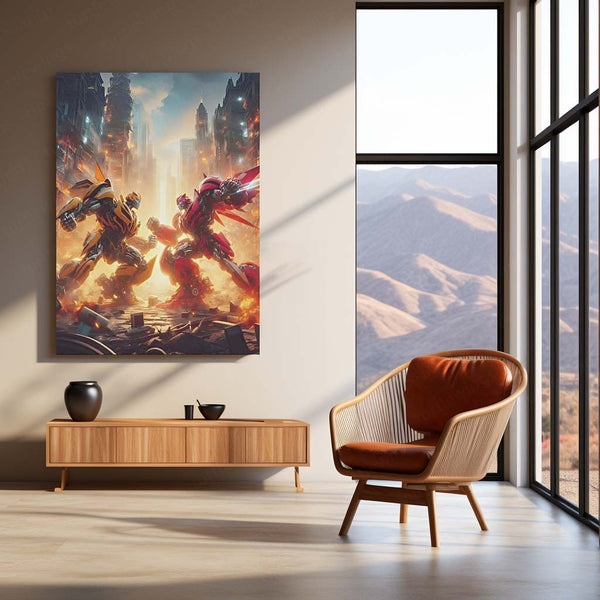 Transformers Rise of Cybertron Poster – Epic Robot Showdown Artwork | Sci-Fi Battle Metal Frame