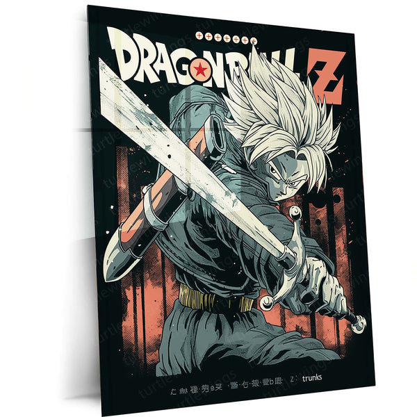 Trunks with Sword – Vintage Dragon Ball Z Metal Frame | Classic Anime Poster | Bold Wall Art for DBZ Fans