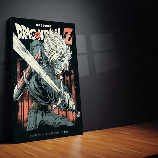 Trunks with Sword – Vintage Dragon Ball Z Metal Frame | Classic Anime Poster | Bold Wall Art for DBZ Fans