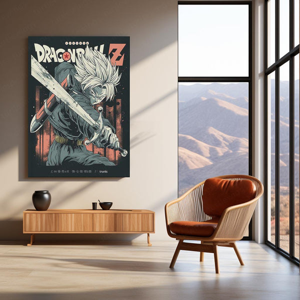 Trunks with Sword – Vintage Dragon Ball Z Metal Frame | Classic Anime Poster | Bold Wall Art for DBZ Fans