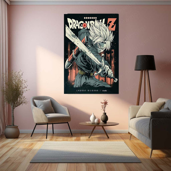 Trunks with Sword – Vintage Dragon Ball Z Metal Frame | Classic Anime Poster | Bold Wall Art for DBZ Fans