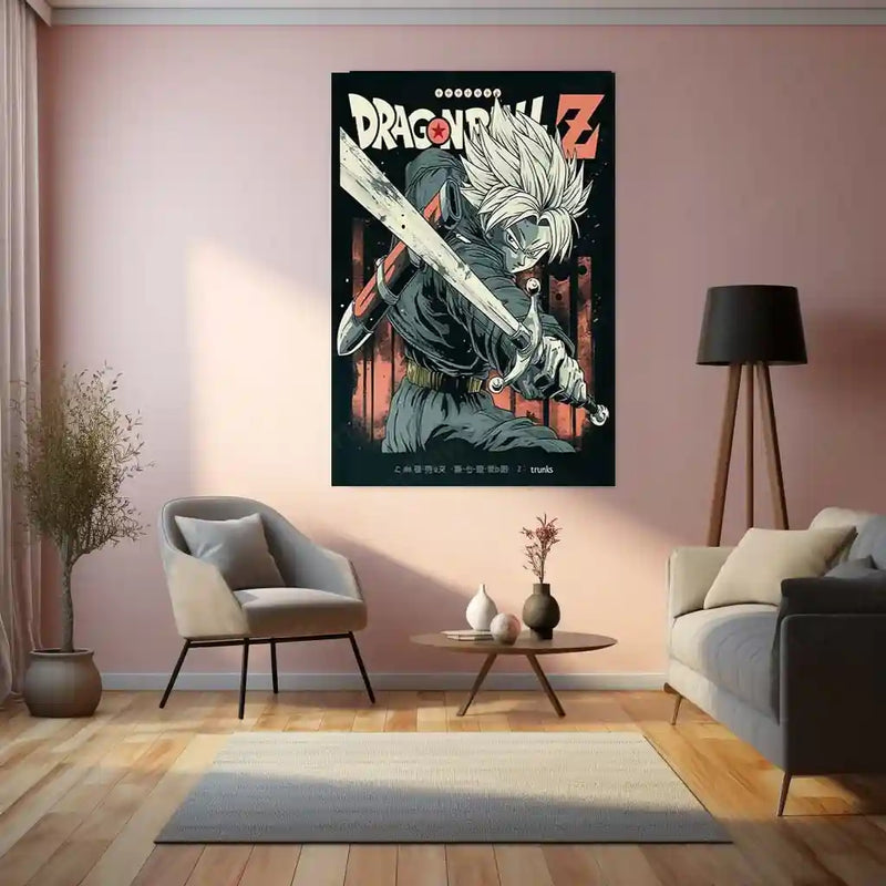 Trunks with Sword – Vintage Dragon Ball Z Metal Frame | Classic Anime Poster | Bold Wall Art for DBZ Fans - TURTLEWINGS 