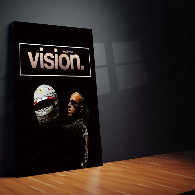 Quote Metal Poster | Lewis Hamilton – Trust Your Vision Metal Frame Unshakeable Belief & Elite Focus Wall Art | Championship Mindset Quote Metal Poster