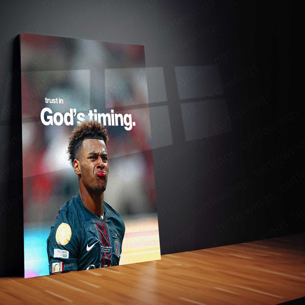 Nordi Mukiele – “Trust in God’s Timing” Metal Poster | Faith x Football Wall Art