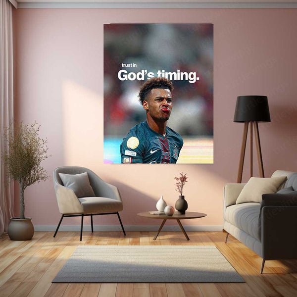 Nordi Mukiele – “Trust in God’s Timing” Metal Poster | Faith x Football Wall Art