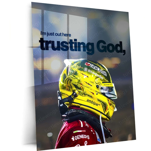 Quote Metal Poster | Lewis Hamilton – Trusting God’s Timing Metal Frame Faith, Patience & Inner Peace Wall Art | Confidence Quote Metal Poster