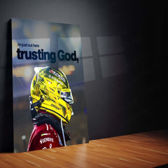 Quote Metal Poster | Lewis Hamilton – Trusting God’s Timing Metal Frame Faith, Patience & Inner Peace Wall Art | Confidence Quote Metal Poster