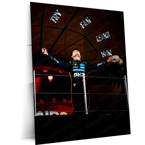 Quote Metal Poster | Lando Norris – Try. Fail. Learn. Win. Metal Frame Relentless Growth & Champion Mindset Wall Art | Performance Discipline Quote Metal Poster