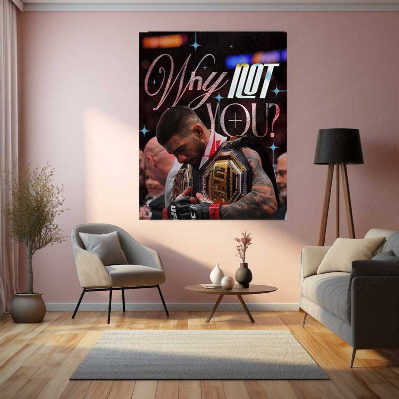 UFC Fighter Reflecting with Championship Belts Metal Poster | Warrior Mindset Wall Art