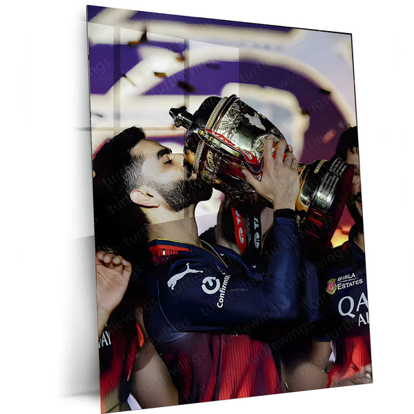 Cricket Metal Poster |🔥 Virat Kohli RCB Wins IPL Trophy 2025 – Historic Victory Metal Poster | Champion’s Wall Art 03
