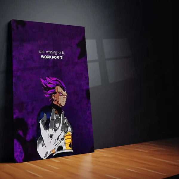 Quote Metal Poster | Vegeta - “Stop wishing for it, WORK FOR IT.” Quote Metal Frame Wall Art - TURTLEWINGS 