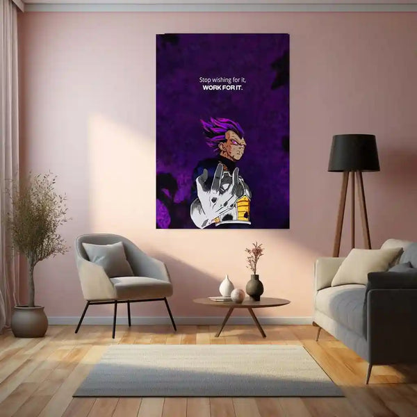 Quote Metal Poster | Vegeta - “Stop wishing for it, WORK FOR IT.” Quote Metal Frame Wall Art - TURTLEWINGS 