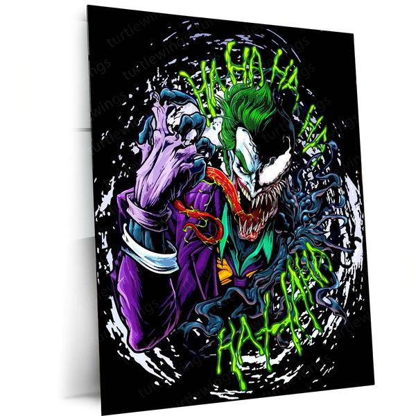 Venom x Joker – Symbiotic Chaos Metal Poster | Marvel x DC Crossover Wall Frame