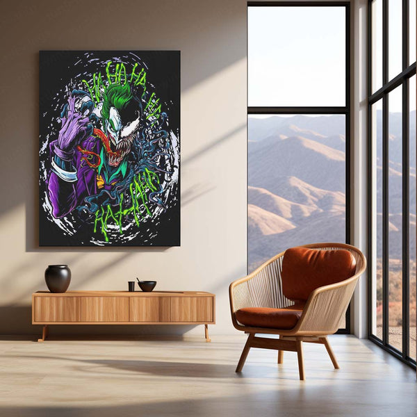 Venom x Joker – Symbiotic Chaos Metal Poster | Marvel x DC Crossover Wall Frame