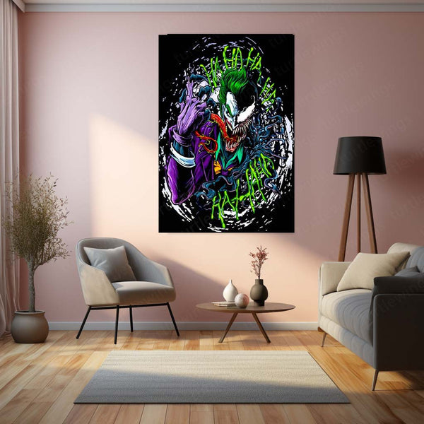 Venom x Joker – Symbiotic Chaos Metal Poster | Marvel x DC Crossover Wall Frame