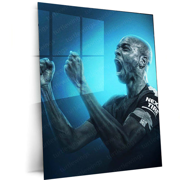 Vincent Kompany Metal Frame – Blue Energy Celebration Poster | Man City Legend Wall Art - TURTLEWINGS 