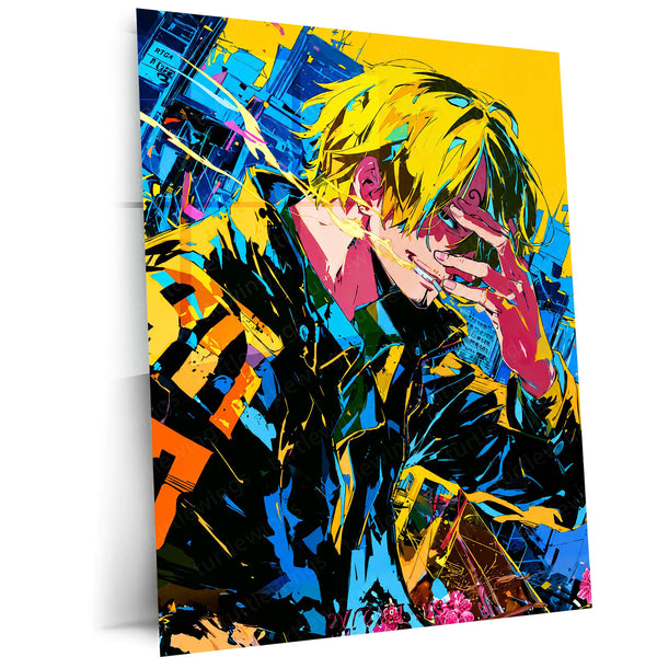 Anime Metal Poster | One Piece Metal Poster | Vinsmoke Sanji Neon Street Art Wall Decor | Epic Straw Hat Anime Metal Frame