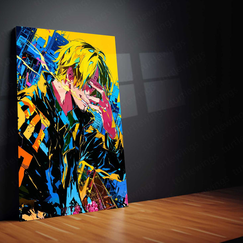 Anime Metal Poster | One Piece Metal Poster | Vinsmoke Sanji Neon Street Art Wall Decor | Epic Straw Hat Anime Metal Frame