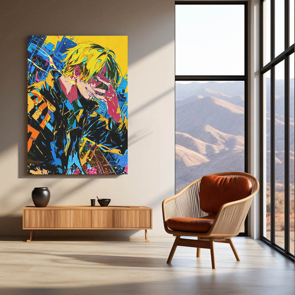 Anime Metal Poster | One Piece Metal Poster | Vinsmoke Sanji Neon Street Art Wall Decor | Epic Straw Hat Anime Metal Frame