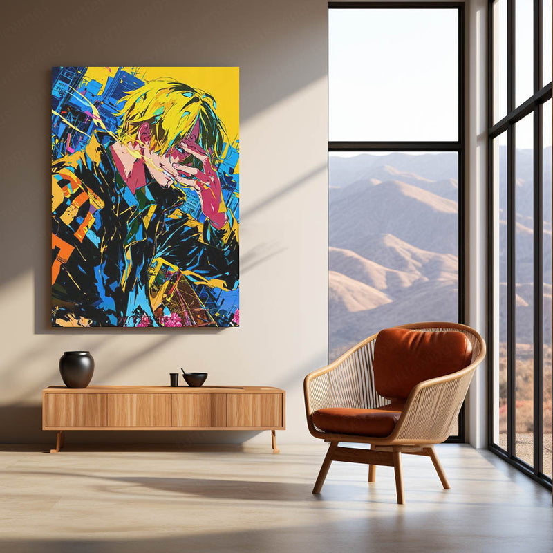 Anime Metal Poster | One Piece Metal Poster | Vinsmoke Sanji Neon Street Art Wall Decor | Epic Straw Hat Anime Metal Frame