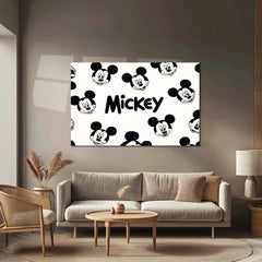 Vintage Mickey Mouse Faces – Retro Cartoon Metal Frame | Black & White Disney-Inspired Wall Art