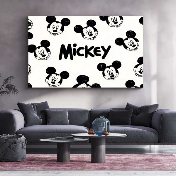 Vintage Mickey Mouse Faces – Retro Cartoon Metal Frame | Black & White Disney-Inspired Wall Art