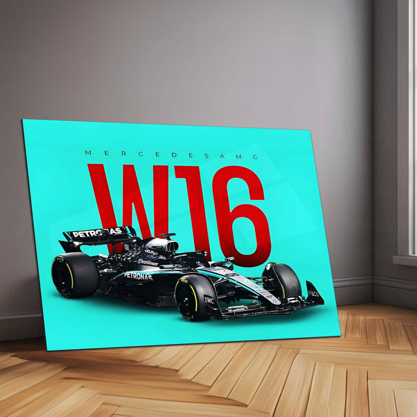 Mercedes-AMG W16 Livery Metal Frame | 2024 Formula 1 Car Wall Art - TURTLEWINGS 