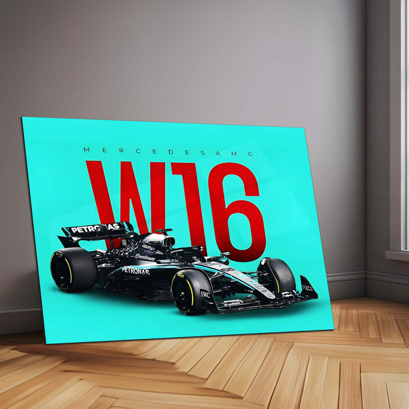 Mercedes-AMG W16 Livery Metal Frame | 2024 Formula 1 Car Wall Art - TURTLEWINGS 