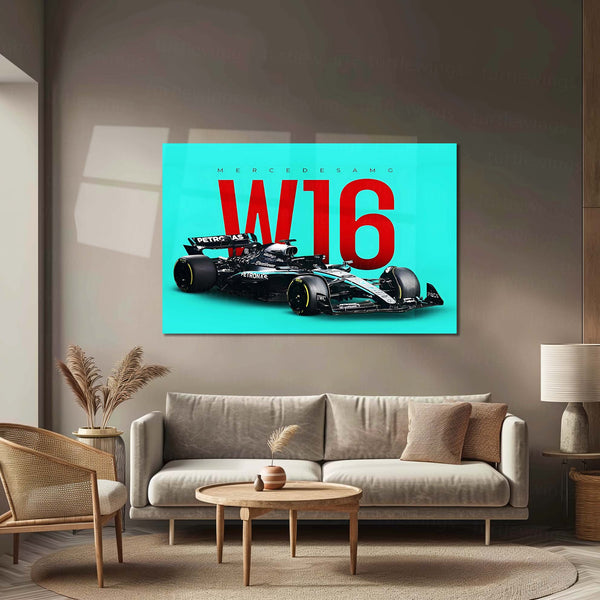 Mercedes-AMG W16 Livery Metal Frame | 2024 Formula 1 Car Wall Art - TURTLEWINGS 