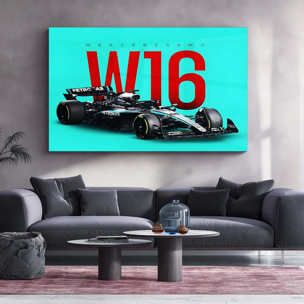Mercedes-AMG W16 Livery Metal Frame | 2024 Formula 1 Car Wall Art - TURTLEWINGS 