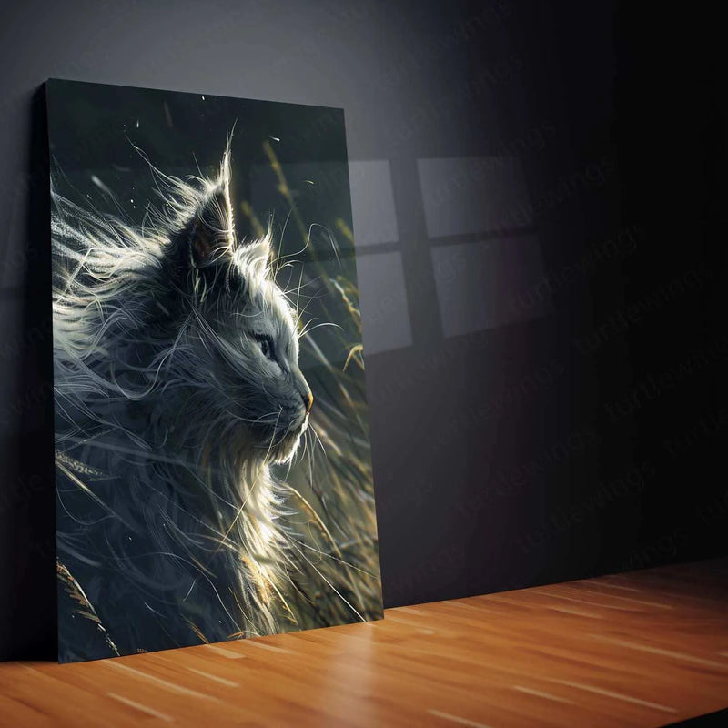 White Cat Metal Poster – Elegant Feline Wall Art | Minimalist Cat Lover Decor - TURTLEWINGS 
