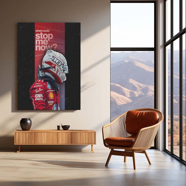 Quote Metal Poster | Charles Leclerc – What Could Stop Me Now? Metal Frame Relentless Momentum & Redemption Energy Wall Art | Fearless Drive Quote Metal Poster