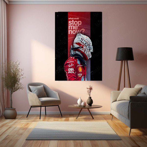 Quote Metal Poster | Charles Leclerc – What Could Stop Me Now? Metal Frame Relentless Momentum & Redemption Energy Wall Art | Fearless Drive Quote Metal Poster