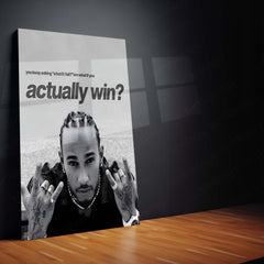 Quote Metal Poster | Lewis Hamilton – What If You Win? Metal Frame Fearless Mindset & Possibility Energy Wall Art | Championship Mentality Motivational Metal Poster
