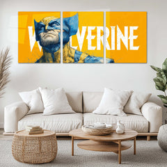 Superhero Metal Poster Set of 3 | Wolverine | Yellow Comic Sketch Triptych Wall Art – main product image
