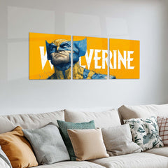 Superhero Metal Poster Set of 3 | Wolverine | Yellow Comic Sketch Triptych Wall Art – product image 2