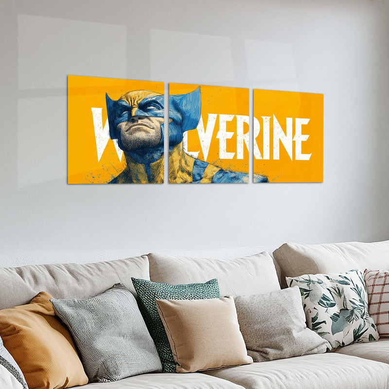 Superhero Metal Poster Set of 3 | Wolverine | Yellow Comic Sketch Triptych Wall Art – product image 2