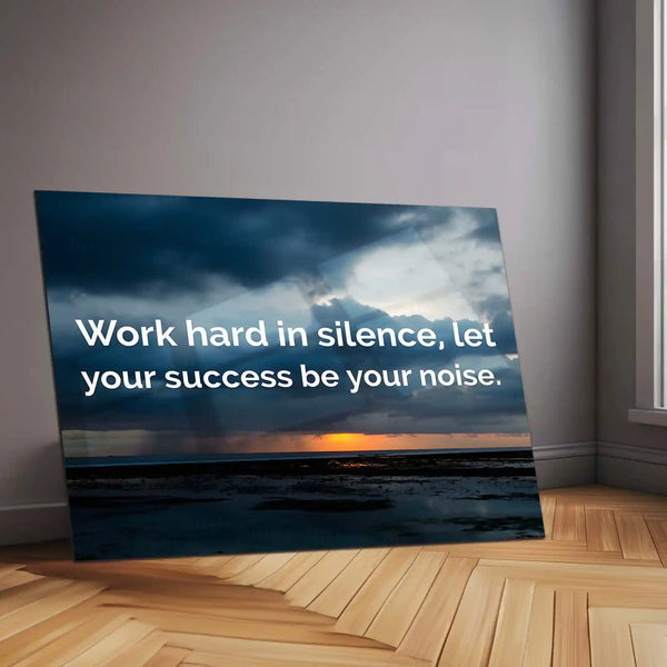 Quote Metal Poster | Work in Silence Quote Metal Poster | Inspirational Sunset Wall Art | Success Motivation Metal Poster