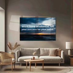 Quote Metal Poster | Work in Silence Quote Metal Poster | Inspirational Sunset Wall Art | Success Motivation Metal Poster